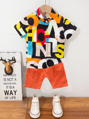 Sajavat Baby Boys Casual Shirt Shorts(ALFABETS_ORANGE_Black)