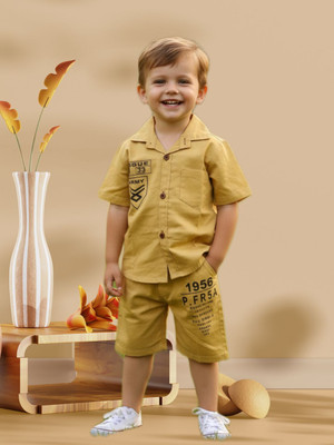 FASHION GRAB Boys Casual Shirt Shorts(Beige)
