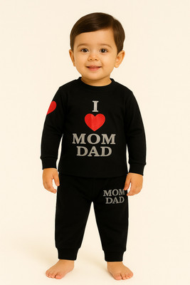 hanibee Baby Boys & Baby Girls Party(Festive) T-shirt Track Pants(Black)