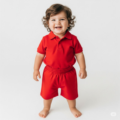 Kenvi Textile Baby Boys Casual T-shirt Shorts(Red)
