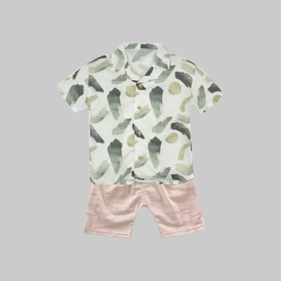 Sajavat Baby Boys Casual Shirt Shorts(ULKA_CHIKU_White)