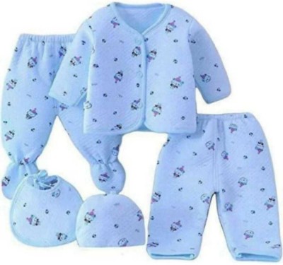 Saraswati kart Baby Boys & Baby Girls Casual Dress Bib, Bootie, Cap, Top, Pyjama(Blue)