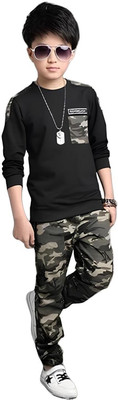 TINIMINI Boys Party(Festive) T-shirt Track Pants(BLACK)