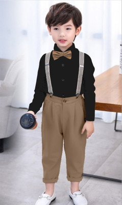 ULTRINA Boys Party(Festive) Shirt Pant, Suspenders, Bow Tie(KHAKHI)