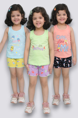 CHANDRIKA LIFESTYLE Girls Casual T-shirt Shorts(ROSE_PISTA_SKYBLUE)