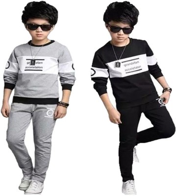 PY PINKYOU Boys Casual T-shirt Pant(Grey, Black)