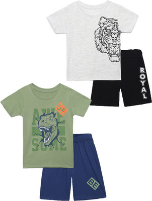 PROVOGUE Boys Casual T-shirt Shorts(Green&Blue, Grey&Black)