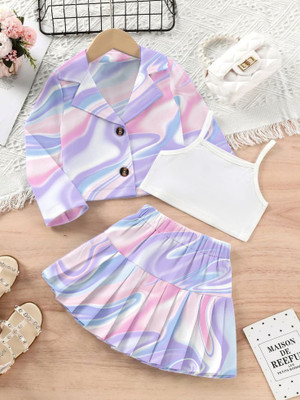 DENEEN FAB Girls Party(Festive) Jacket Skirt, Top(Lavendar Print)