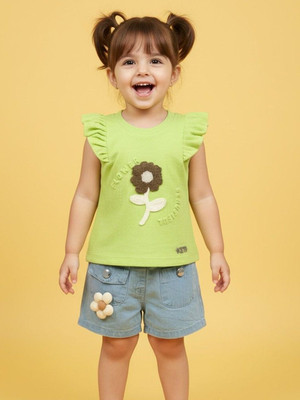 KETI MINI Girls Casual Top Shorts(Green)