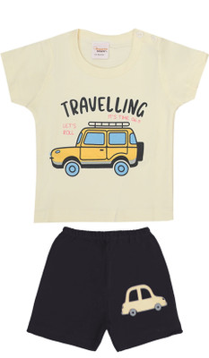 happiee bears Baby Boys & Baby Girls Casual T-shirt Shorts(Lemon Yellow)