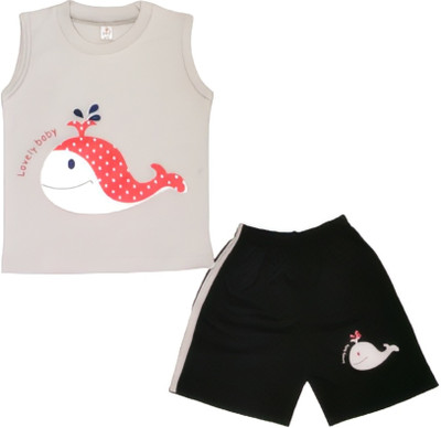 Kidzo creation Baby Boys Casual T-shirt Shorts(CEMENT, BLACK)