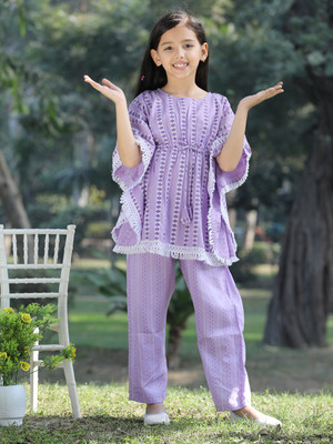 CUTIEKINS Girls Casual Kurta Trouser(Purple & White)