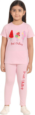 Miss & Chief Girls Casual T-shirt Pyjama(Pink)