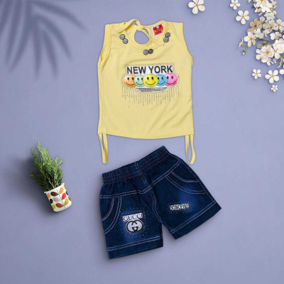 P INTERNATIONAL Baby Girls Party(Festive) Top Shorts(YELLOW)