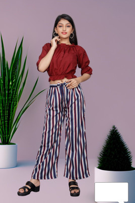 LEERUKA Girls Party(Festive) Top Trouser(maroon)