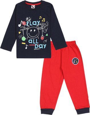 Miss & Chief Boys Casual T-shirt Pyjama(Navy)