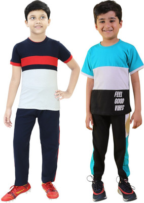 Chandrika Boys Casual T-shirt Trouser(SEAGREEN_RED)