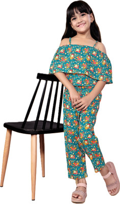 Mijaashree Girls Casual Top Pant(Green)