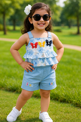 MAAVAISHNO Baby Girls Party(Festive) Top Shorts(Blue)