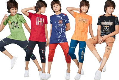 SK NAREN Boys Casual T-shirt Three Fourth Pant(MULTI COLORED)