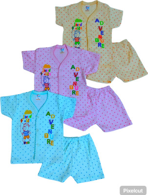 Little Pappins Baby Boys & Baby Girls Casual T-shirt Shorts(Multicolor)