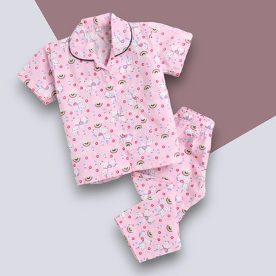 VRUKSHMANI Kids Nightwear Baby Boys & Baby Girls Printed Cotton Blend(Multicolor Pack of 1)