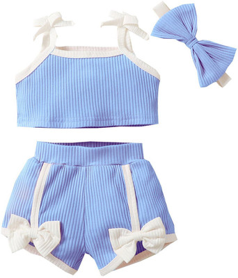 PORPY Baby Girls Party(Festive) Top Shorts(Sky Blue)