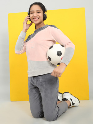 SWEET DREAMS Girls Casual Track Suit Track Suit(SMOKE GREY)