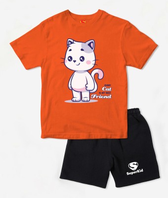 SUPERKID Boys & Girls Casual T-shirt Shorts(Orange)