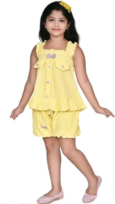 DWIVEDI Girls Party(Festive) Top Pant(YELLOW)