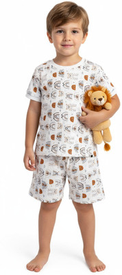 LITTLE BOY Boys & Girls Casual T-shirt Shorts(Brown)