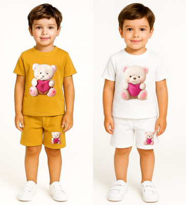 HouseOfCommon Baby Boys Casual T-shirt Shorts(Yellow&White)