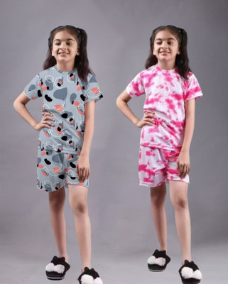 FEBVIBE Girls Casual T-shirt Shorts(Multicolor 29)