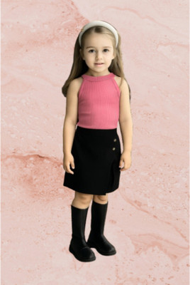 Riyanshi Collect Girls Casual Top Shorts(Pink, Black)