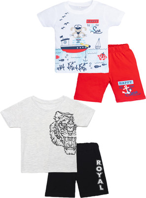 Yk Boys Casual T-shirt Shorts(White&Greymillange)