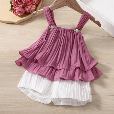Sana Clothing Girls Party(Festive) Top Shorts(Pink)