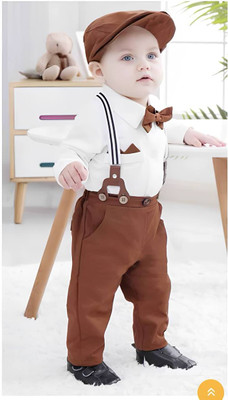FAMELLOP Baby Boys Party(Festive) Shirt Pant, Suspenders, Bow Tie(White, Khakhi)