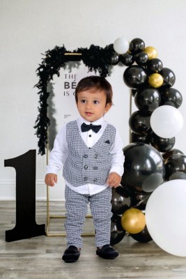 FROQUILIZ Baby Boys Party(Festive) Waistcoat Pant, Shirt, Bow Tie(White)