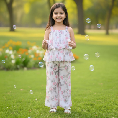 swamini wear Baby Girls Party(Festive) Top Pant(White)