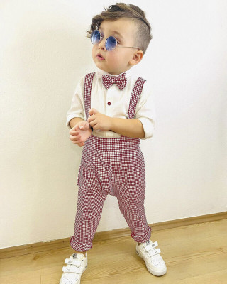 Belliza Baby Boys & Baby Girls Hello Kitty Party(Festive) Shirt Dungaree(MAROON)