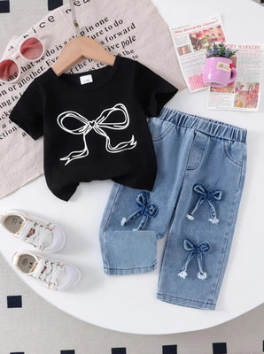 Complete Outfit Girls Casual Top Jeans(BLACK)