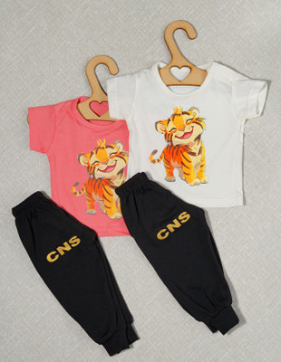 craze n stitch Baby Boys Casual T-shirt Pant(PEACH AND CREAM)