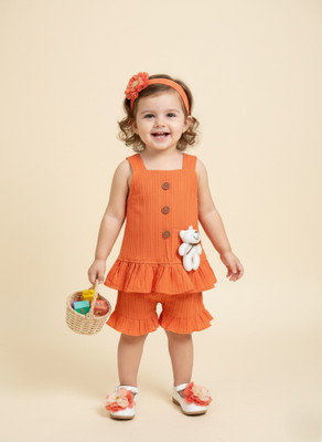 MODESTYLE Baby Girls Party(Festive) Top Pant(ORANGE)
