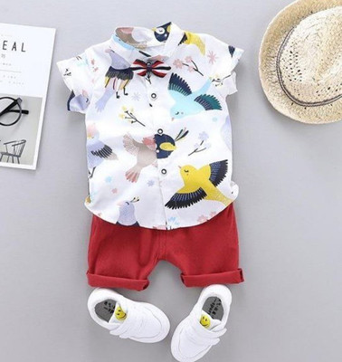 LittleRebel Baby Boys & Baby Girls Casual Shirt Shorts(DOVE-BIRD-WHITE-RED)