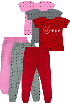 Fasla Baby Girls Casual T-shirt Track Pants(Multicolor)