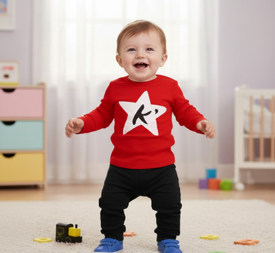MUSNAHGARMENTS Baby Boys Party(Festive) Sweatshirt Pyjama(RED AND BLACK)