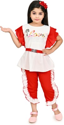 Bright Garments Dresses Girls Party(Festive) Jumpsuit Pant(White, Red)