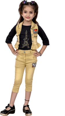 VALUE CREATION Girls Party(Festive) T-shirt Capri(Brown)