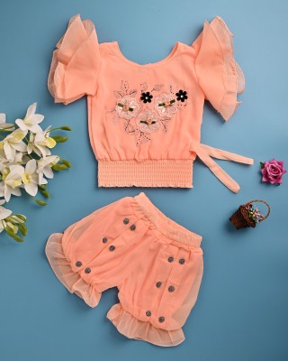 JTKFASHION Baby Girls Party(Festive) Top Shorts(peach)