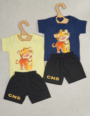 craze n stitch Baby Boys Casual T-shirt Pant(YELLOW AND NEVY BLUE)